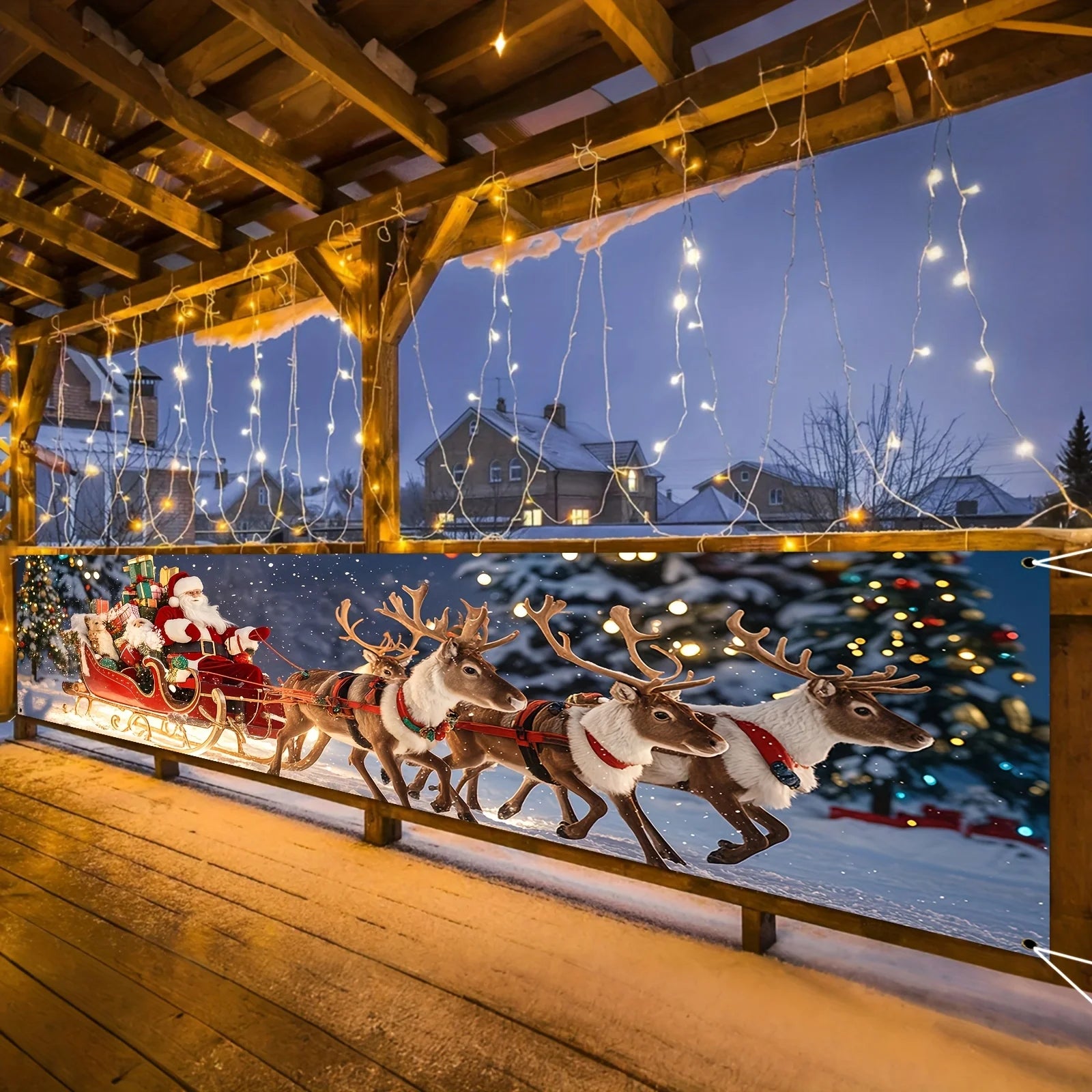Christmas Flag – Santa Claus & Reindeer Sleigh Outdoor / Indoor Holiday Décor