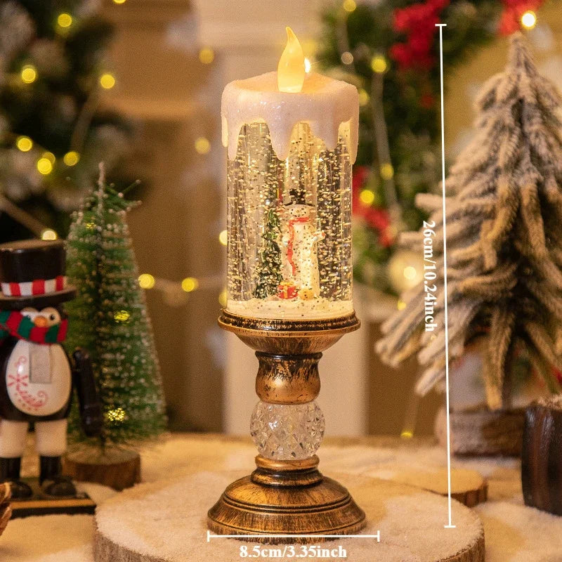 Christmas Decorations & Candles – Crystal Snow Lights Holiday Gift Scene Layout