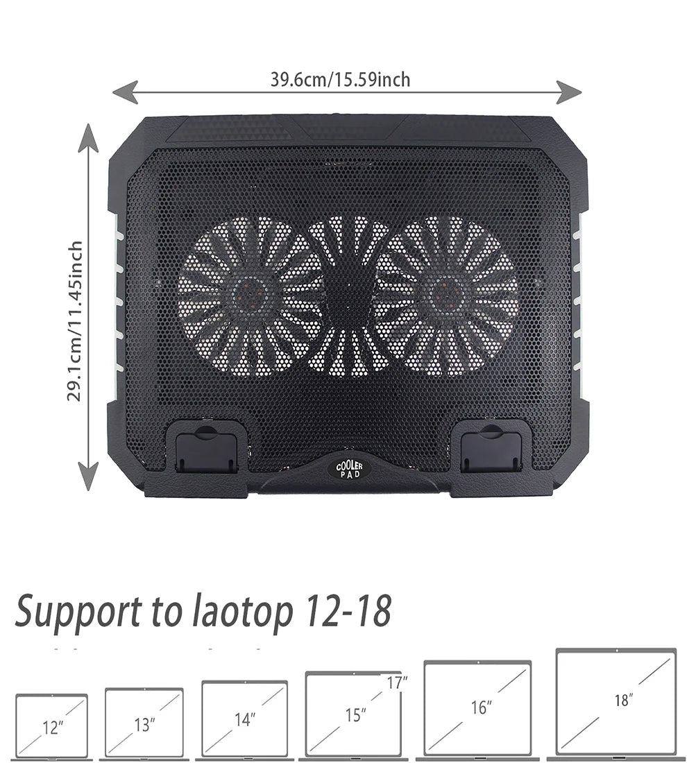 Gaming Laptop Cooling Pad – 2 Quiet LED Fans (15.6″–17″) USB Powered