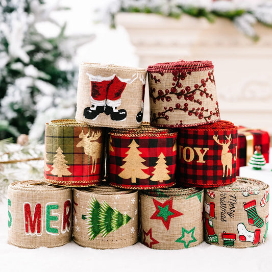 burlap christmas ribbon wired edge roll