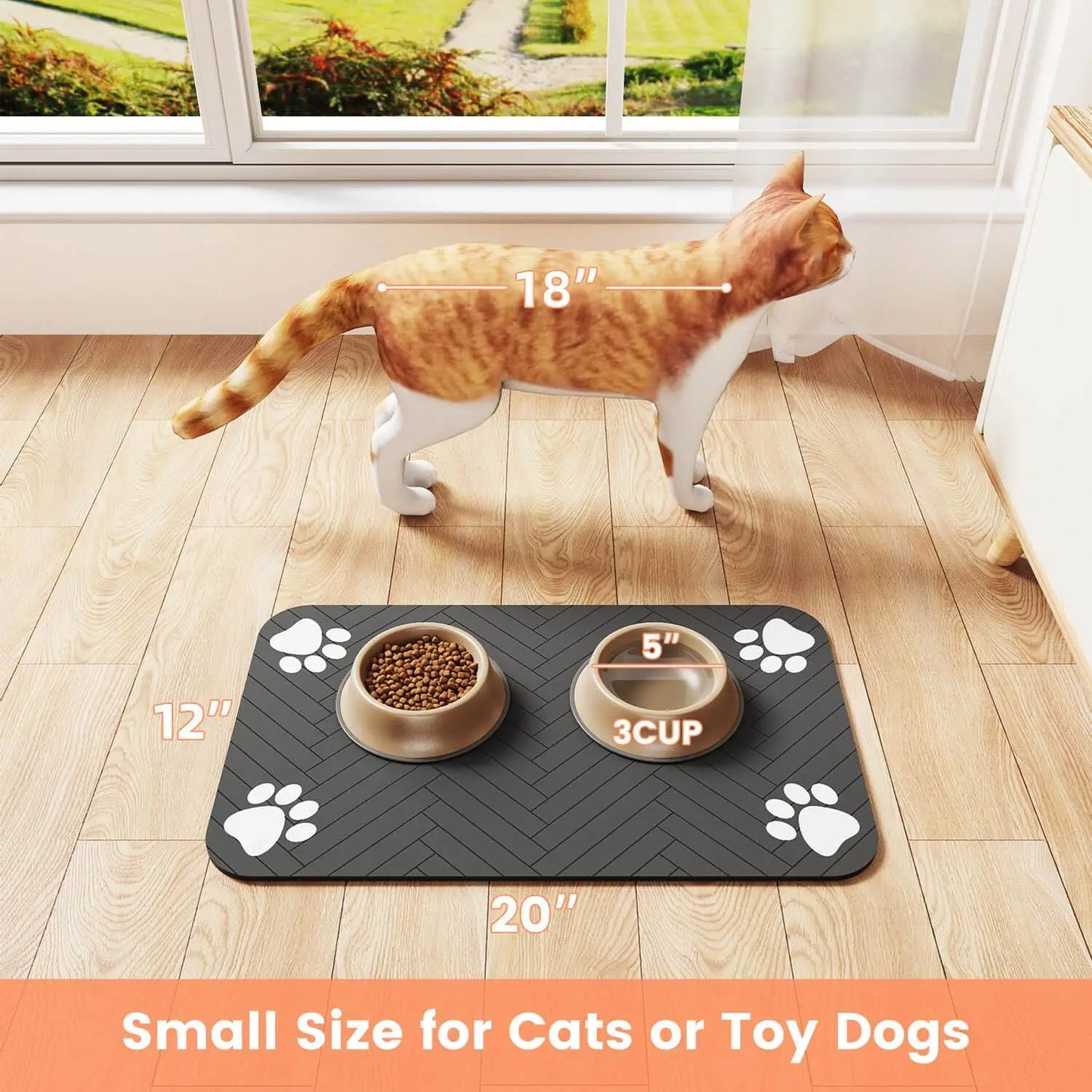 Pet Feeding Mat – Absorbent Placemat with Waterproof Rubber Backing for Dog & Cat Bowls