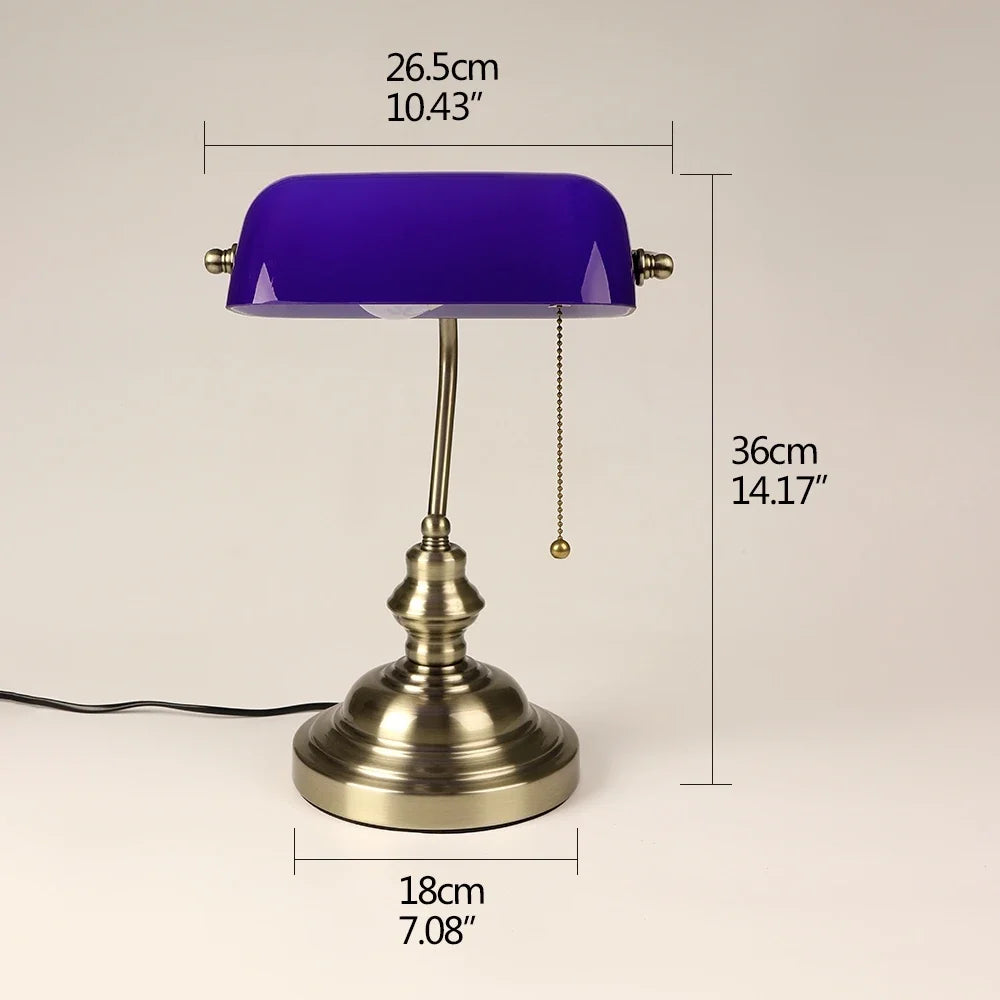 Classic Green Glass Banker’s Desk Lamp with Pull Chain Switch – Table Light for Home, Office & Library | Pixel & Parcel Co.