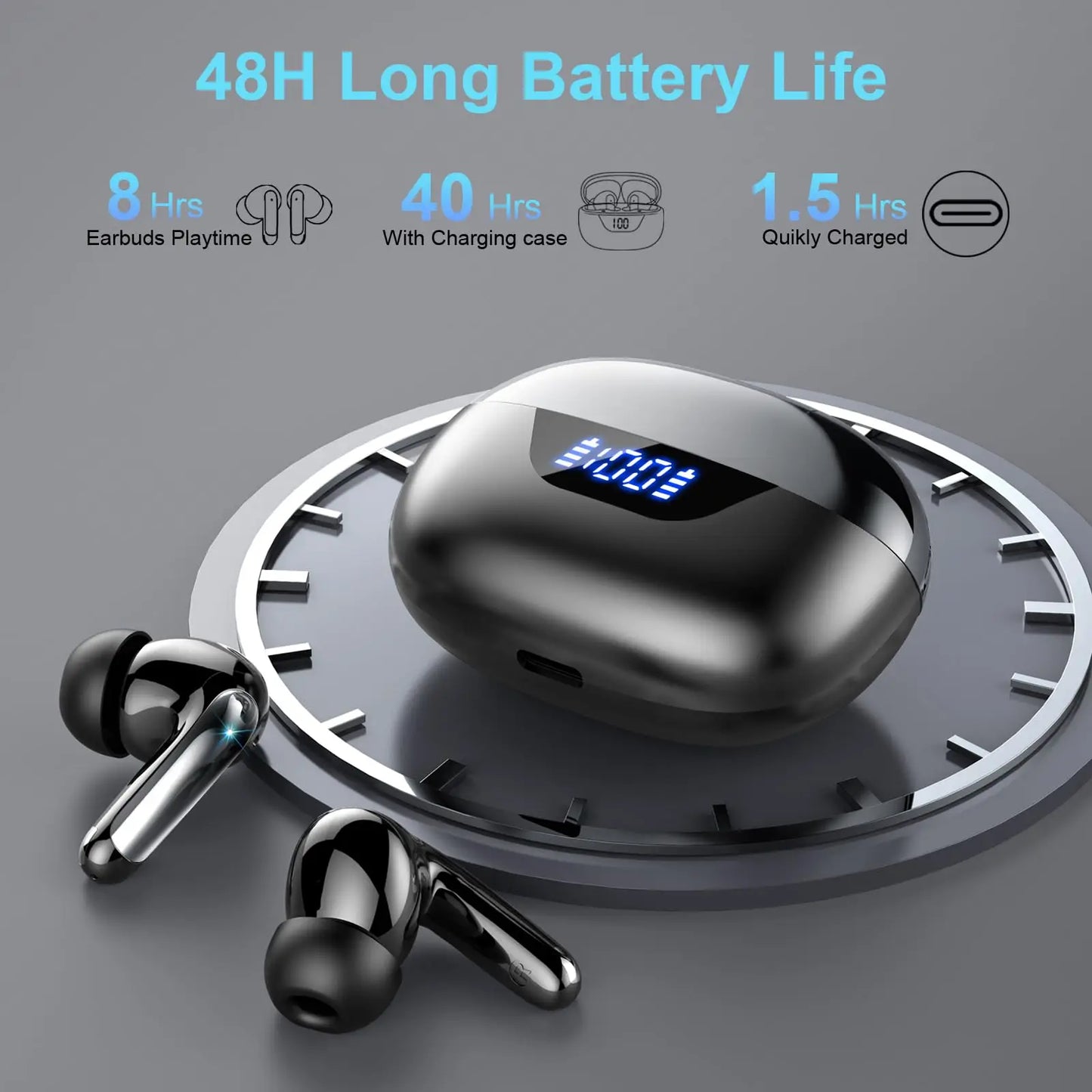 Wireless Bluetooth 5.3 Earphones – Noise Cancelling In-Ear Headphones with 4 ENC Mics & 48 h Battery Life
