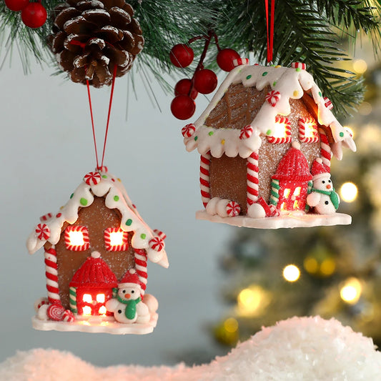 Christmas LED pottery hanging ornament snowman gingerbread