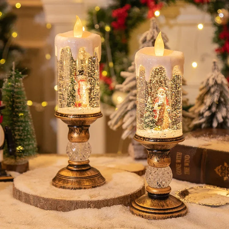 holiday decoration candles crystal snow lights mantelpiece decor  