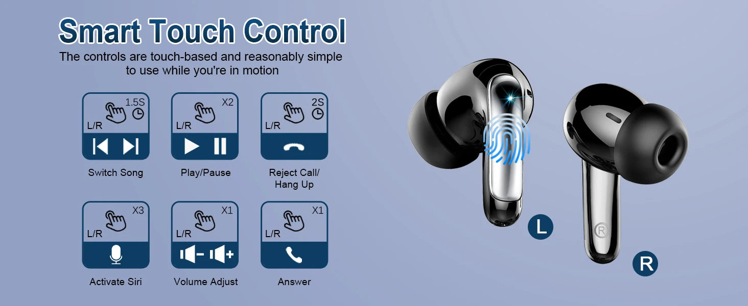 Wireless Bluetooth 5.3 Earphones – Noise Cancelling In-Ear Headphones with 4 ENC Mics & 48 h Battery Life
