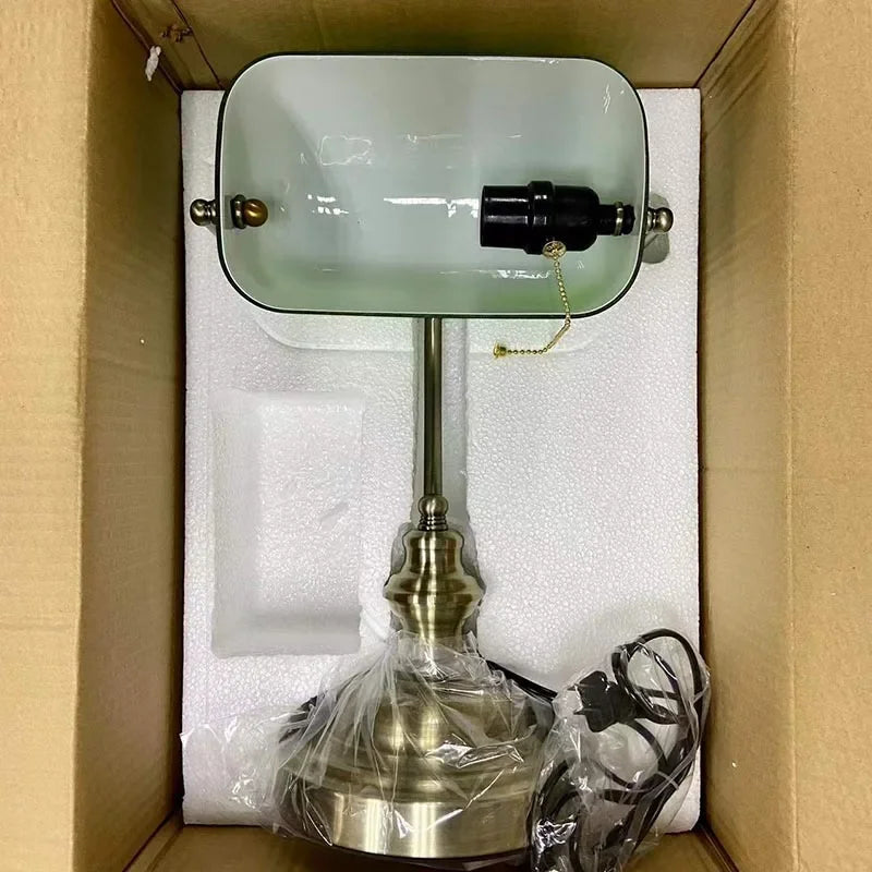 Classic Green Glass Banker’s Desk Lamp with Pull Chain Switch – Table Light for Home, Office & Library | Pixel & Parcel Co.