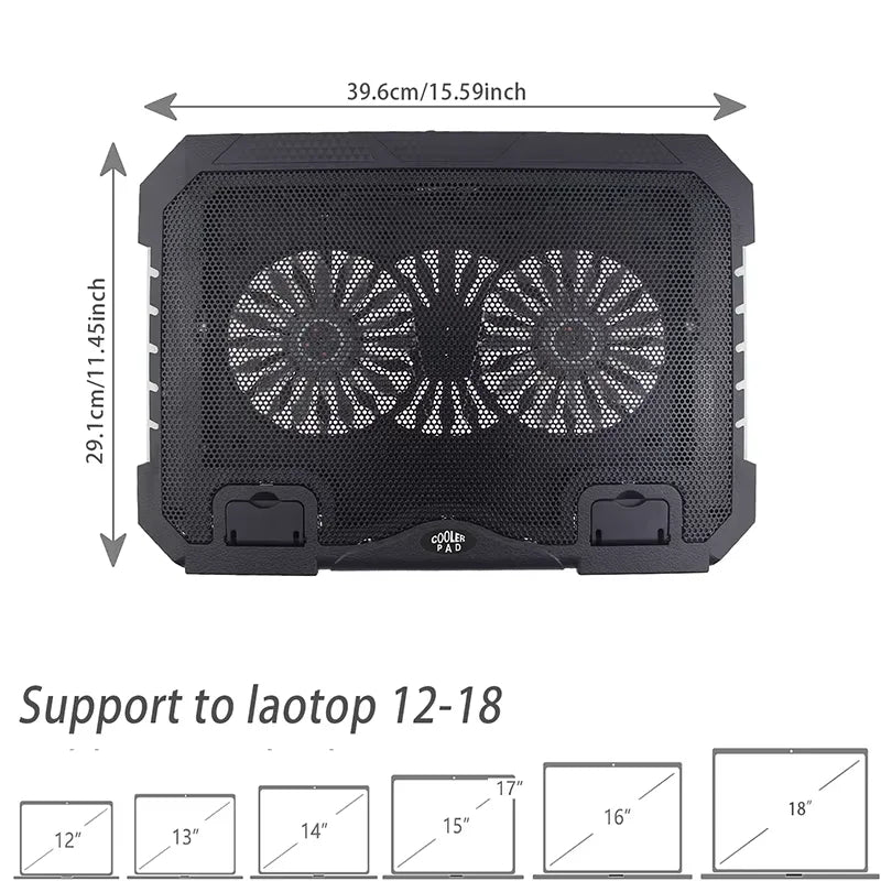 Gaming Laptop Cooling Pad – 2 Quiet LED Fans (15.6″–17″) USB Powered