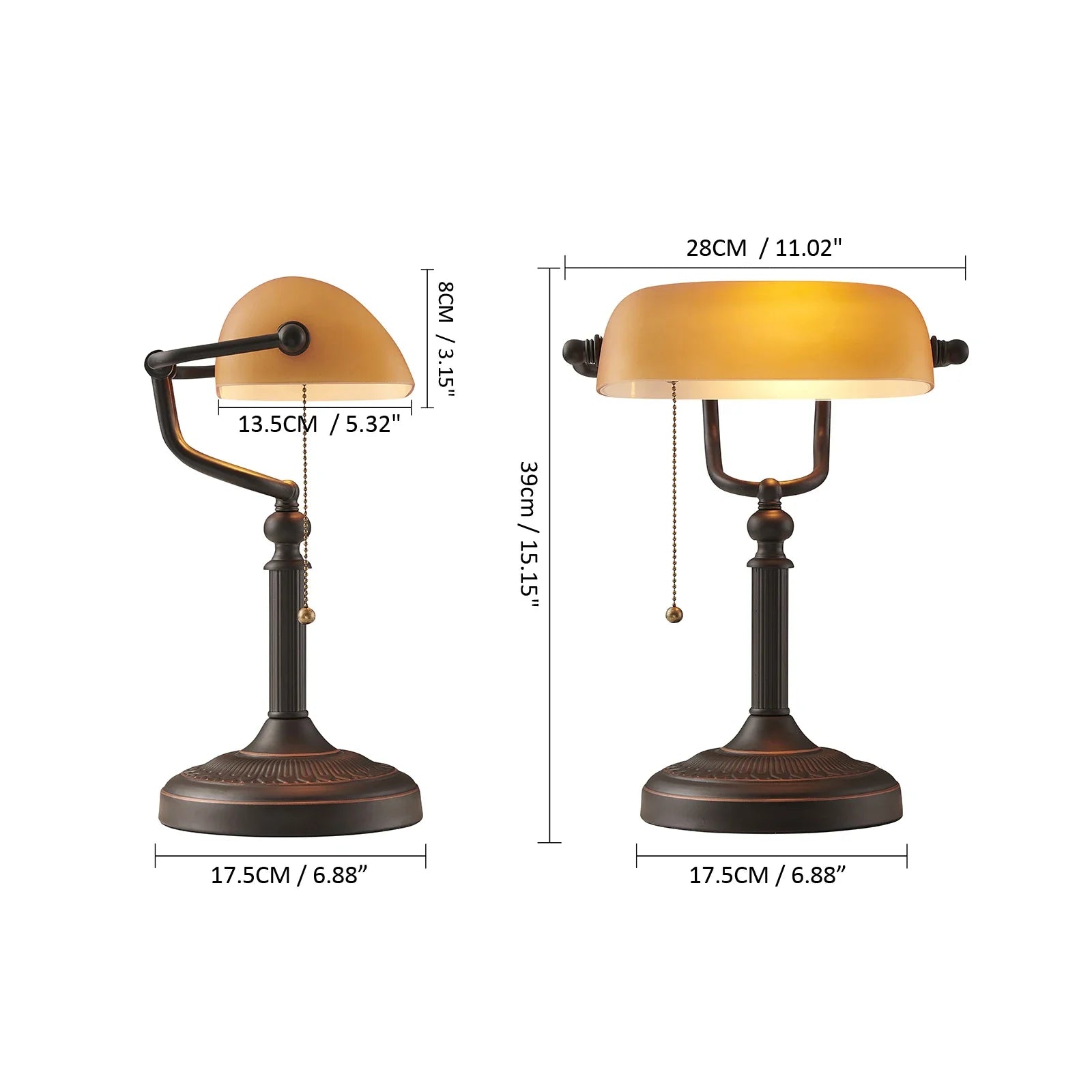 Classic Green Glass Banker’s Desk Lamp with Pull Chain Switch – Table Light for Home, Office & Library | Pixel & Parcel Co.