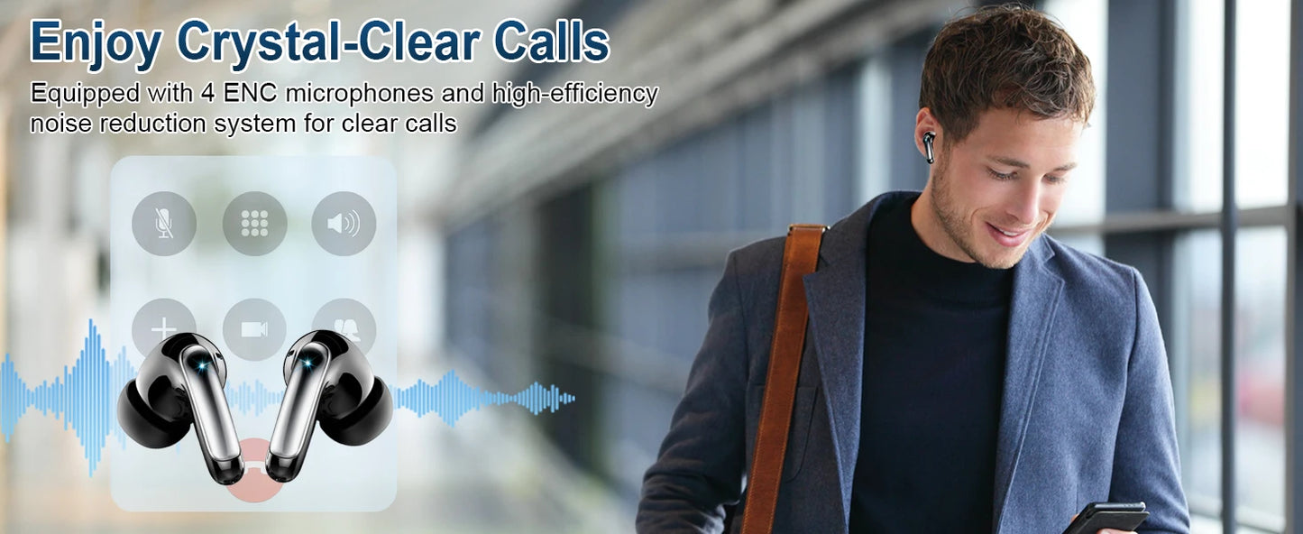 Wireless Bluetooth 5.3 Earphones – Noise Cancelling In-Ear Headphones with 4 ENC Mics & 48 h Battery Life