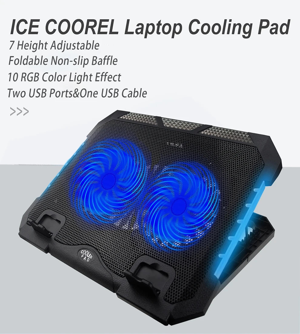 Gaming Laptop Cooling Pad – 2 Quiet LED Fans (15.6″–17″) USB Powered
