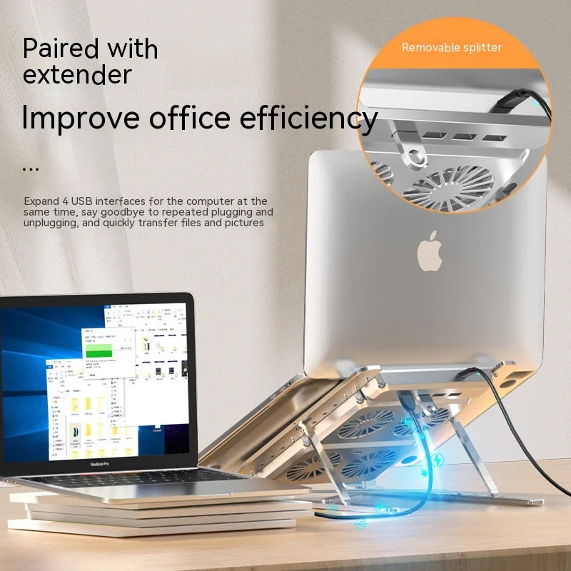 Foldable Laptop Stand with Cooling Fan & USB Hub – Adjustable Aluminum ≤17″