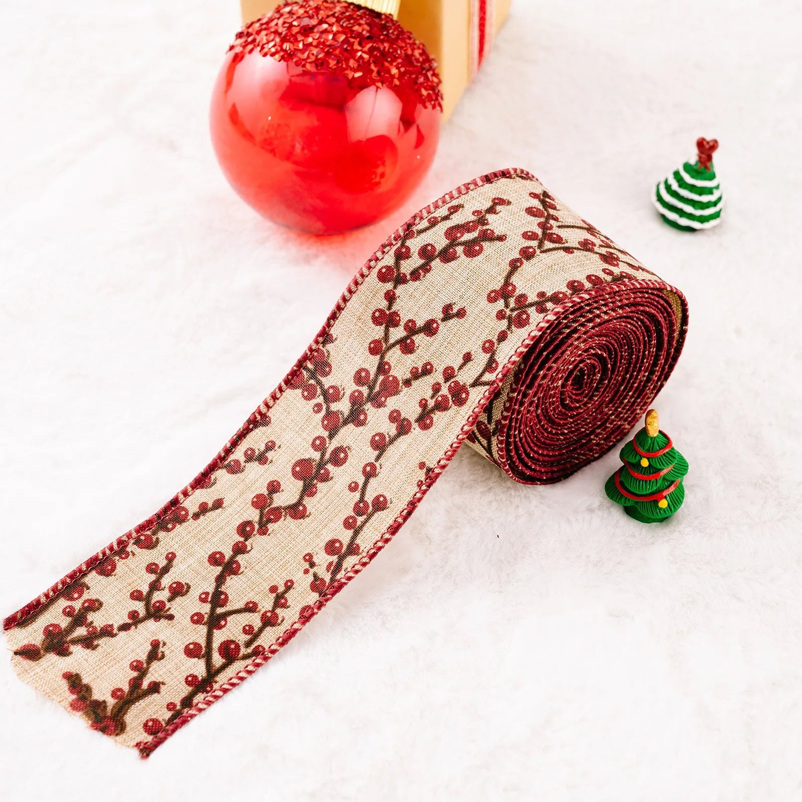 Christmas Burlap Fabric Ribbon – Wired Jute Decorative Ribbon for Trees & Crafts