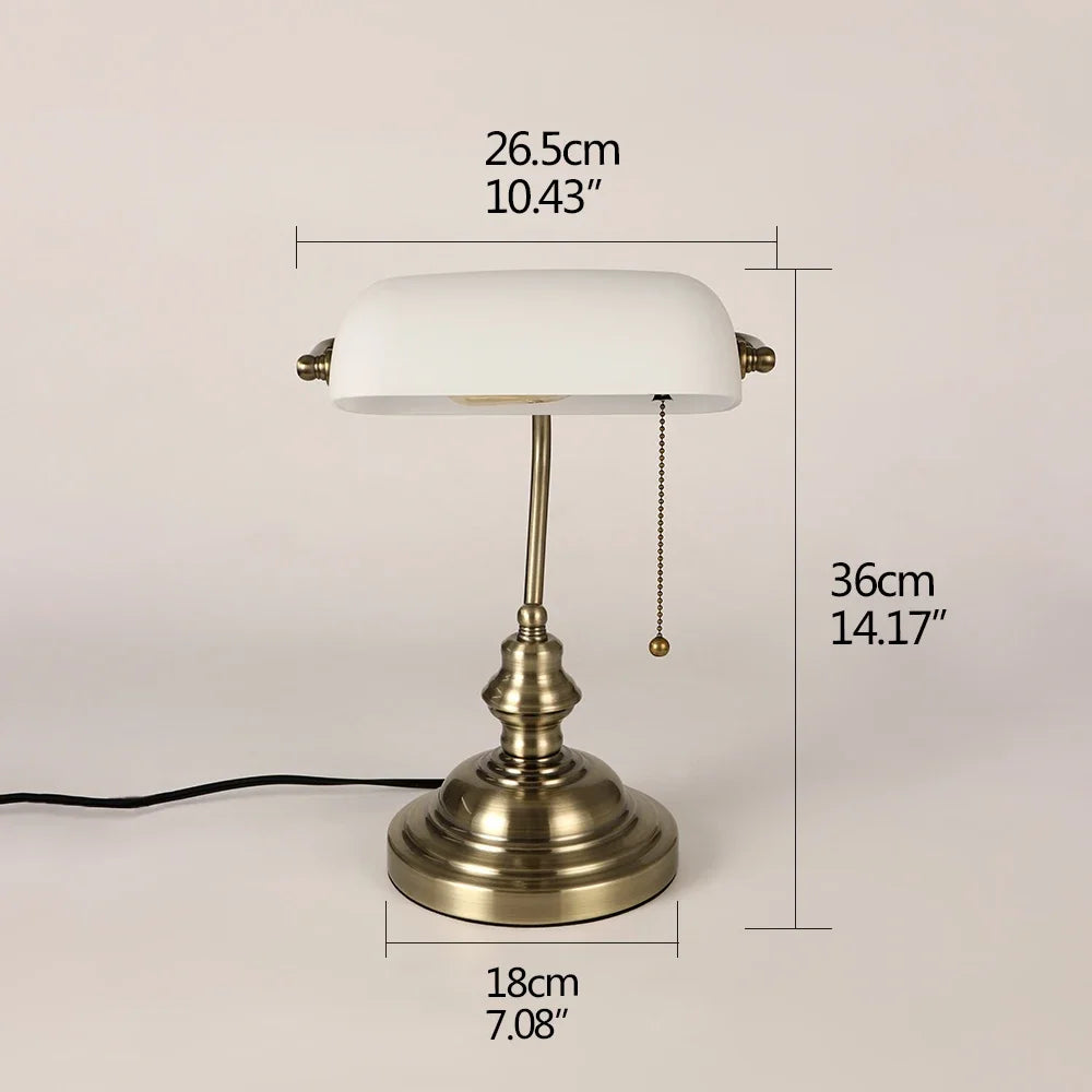 Classic Green Glass Banker’s Desk Lamp with Pull Chain Switch – Table Light for Home, Office & Library | Pixel & Parcel Co.