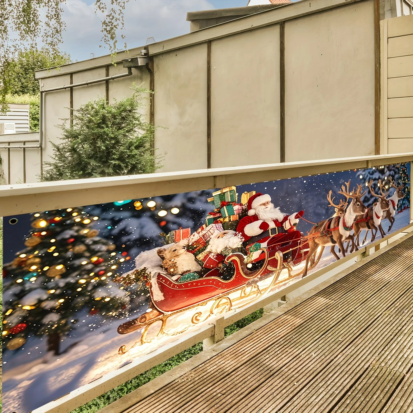 Christmas Flag – Santa Claus & Reindeer Sleigh Outdoor / Indoor Holiday Décor