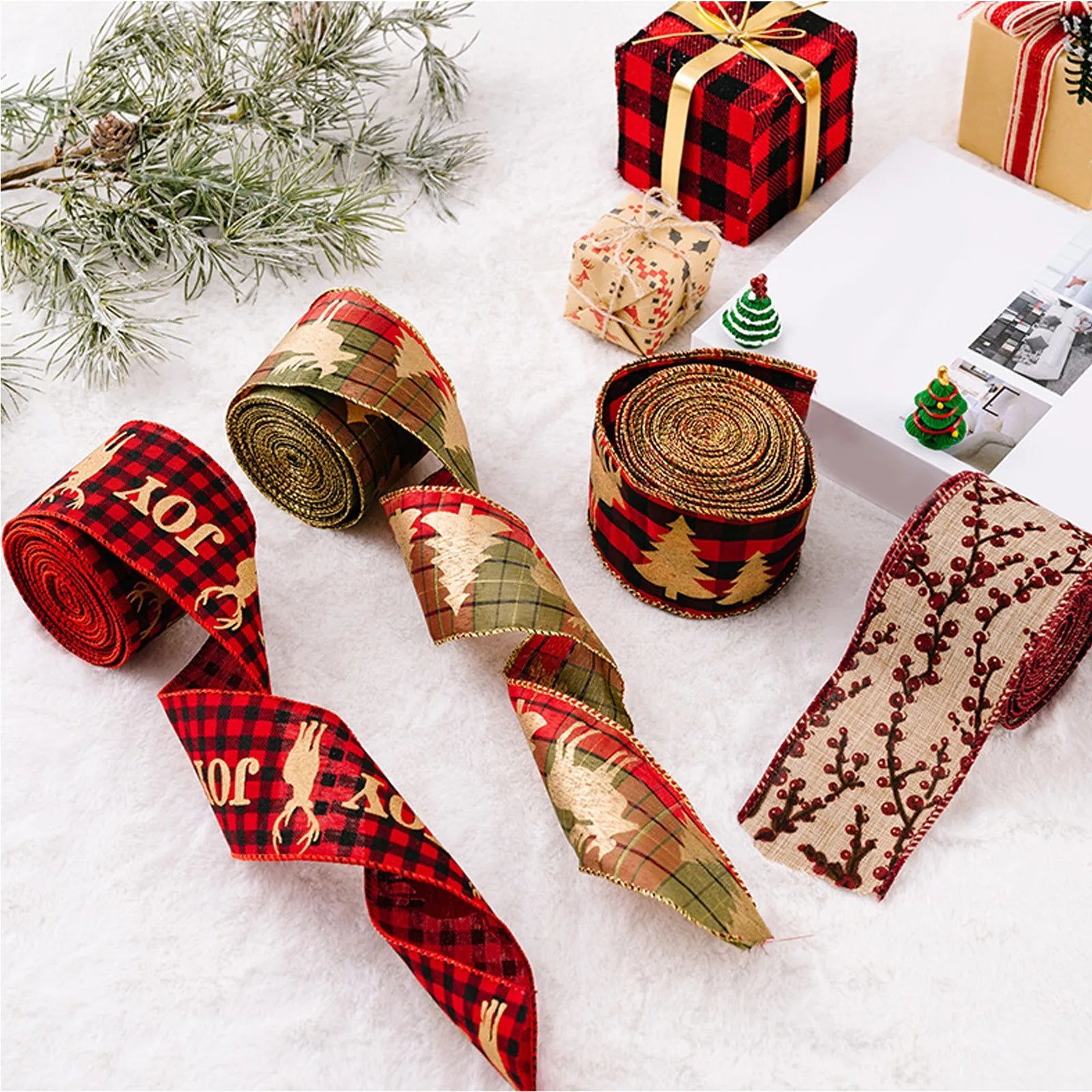 Christmas Burlap Fabric Ribbon – Wired Jute Decorative Ribbon for Trees & Crafts