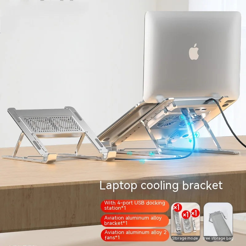 Foldable Laptop Stand with Cooling Fan & USB Hub – Adjustable Aluminum ≤17″