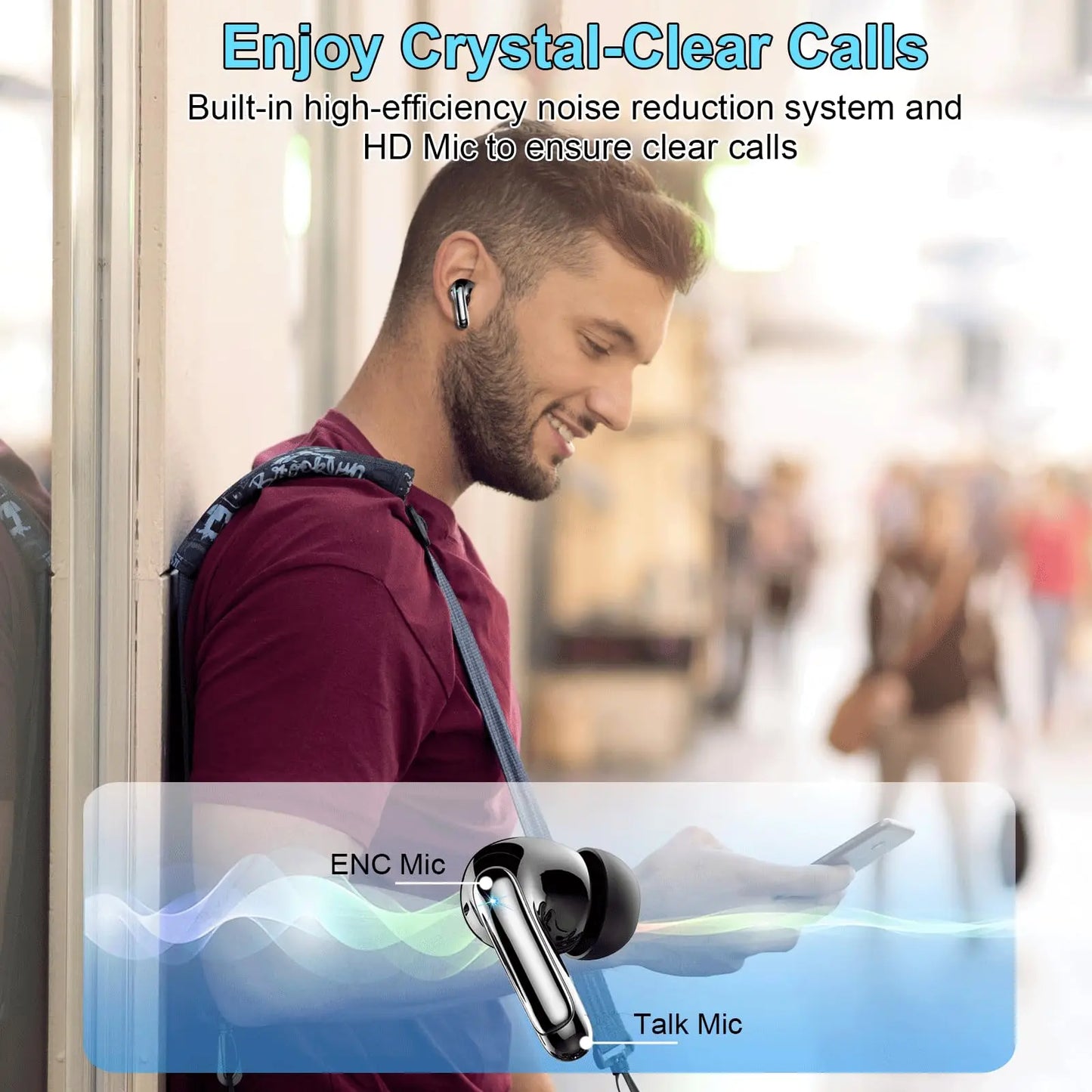 Wireless Bluetooth 5.3 Earphones – Noise Cancelling In-Ear Headphones with 4 ENC Mics & 48 h Battery Life
