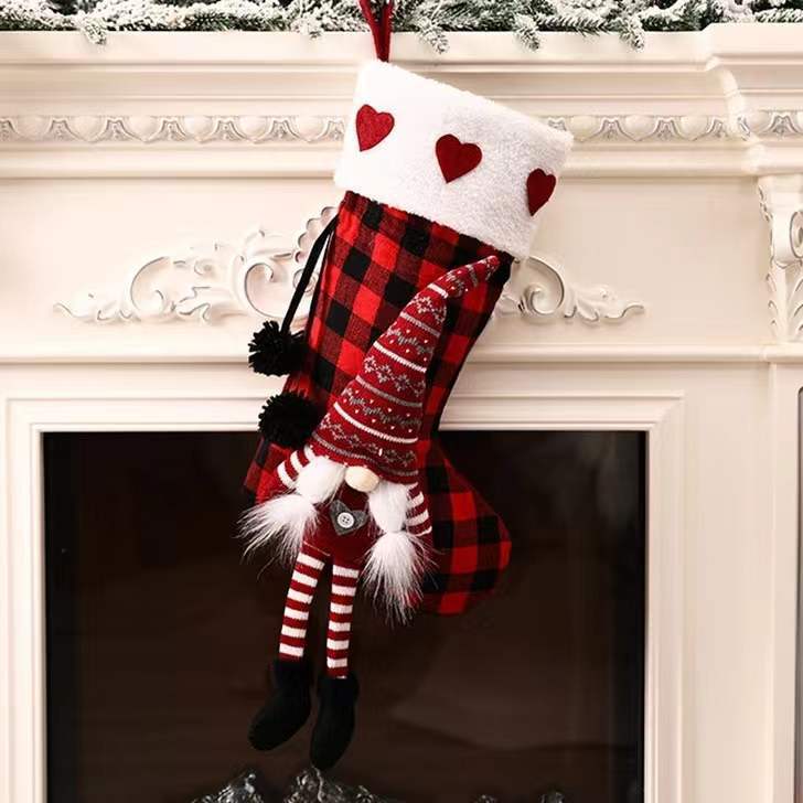 Red & Black Plaid Hanging Feet Christmas Stockings – Plush & Knitted Fabric