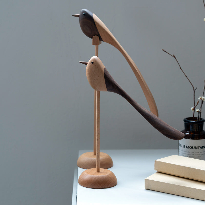 Nordic Solid Wood Bird Decorations – Handmade Wooden Desktop Ornaments