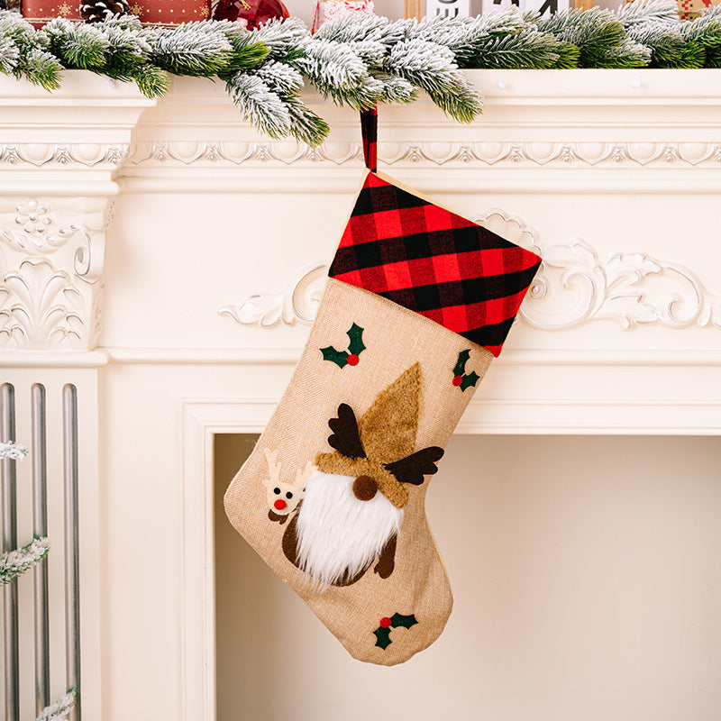 Red & Black Plaid Christmas Window Pendant – Embroidered Cloth Decoration | Pixel & Parcel Co.