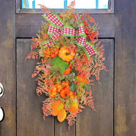 Handmade Autumn & Thanksgiving Wreath with pumpkin bow – 50×35cm rustic holiday door hanging by Pixel & Parcel Co. UK