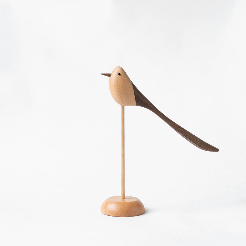 Nordic Solid Wood Bird Decorations – Handmade Wooden Desktop Ornaments