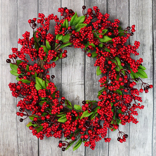 Chinese hawthorn garland Christmas wreath with fortune fruits and hollyberry ornaments for holiday decoration
