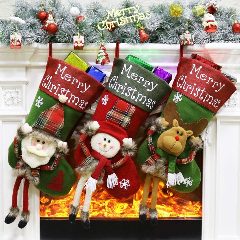 2024 New Year Christmas Stockings Set – 3D Plush Big Socks & Tree Pendant Decorations