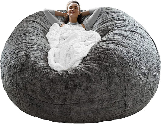 Dark Grey 6ft PV Velvet Bean Bag Chair Cover – Soft Fluffy Sofa Bed Cover