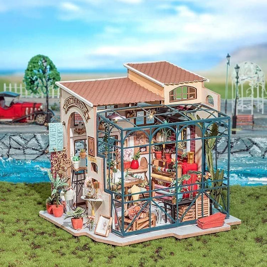 ROBOTIME Rolife DIY miniature house kit Emily’s Flower Shop DG145 with furniture and Christmas gift décor