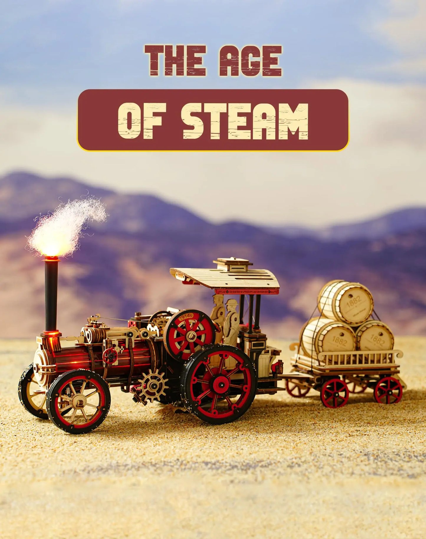 ROKR 3D Wooden Puzzle — Steam Engine Car Model Mechanical Kit