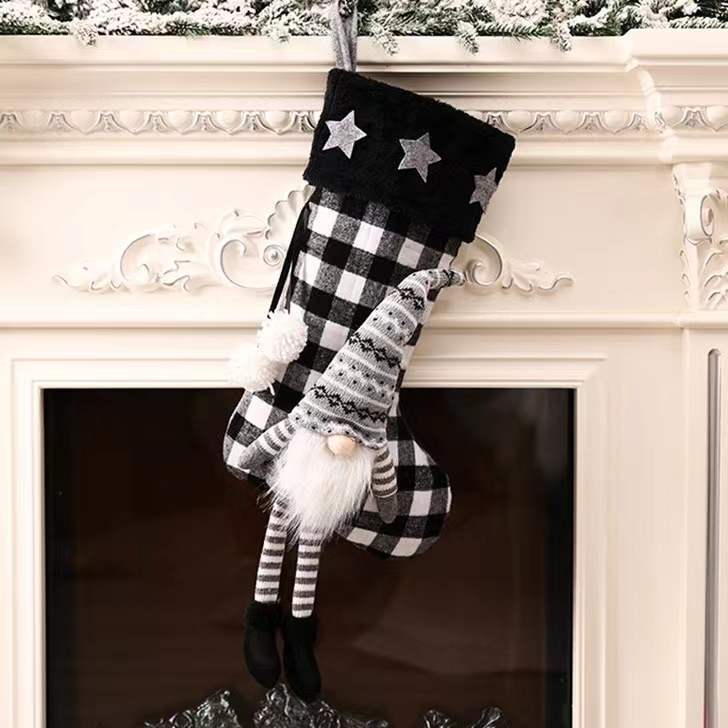 Red & Black Plaid Hanging Feet Christmas Stockings – Plush & Knitted Fabric