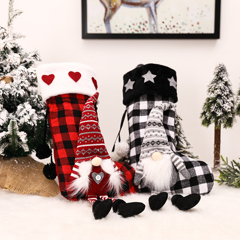Red & Black Plaid Hanging Feet Christmas Stockings – Plush & Knitted Fabric