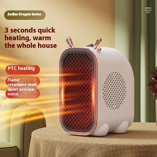 Mini 800W fan heater, compact ABS body on a desk

Front view of small household space heater, 90×160×130 mm

Portable mini fan heater in white/cyan/silver

Compact personal heater for home office, 110–220V