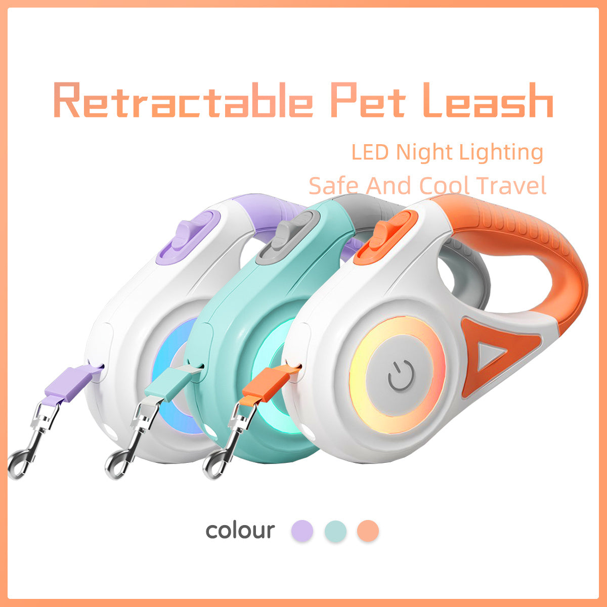 Retractable Dog Leash with Collar – Automatic Pet Traction Rope with Spotlight for Small & Medium Dogs