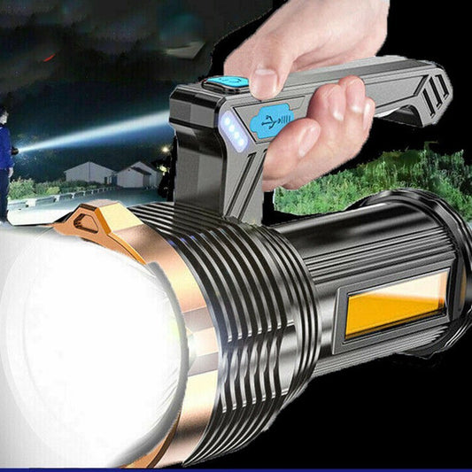 Light up the darkest nights with the High Powered 12000000LM LED Flashlight. Designed for outdoor adventures, camping, and emergencies, this super bright torch provides powerful illumination and convenient USB recharging.

Ultra-Bright Lighting: 12000000 lumens for long-distance visibility.

Rechargeable via USB: Built-in battery, easy to charge with power bank, car, or laptop.

Durable & Waterproof: Strong housing resists shocks, rain, and rough conditions.

Multiple Light Modes: High, medium, strobe, and 