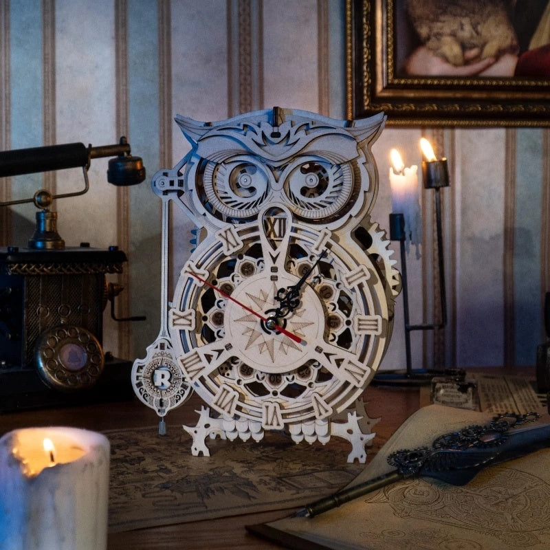 ROBOTIME ROKR DIY 3D Owl Wooden Clock Kit – Creative Building Blocks for Kids & Home Decoration (LK503)
