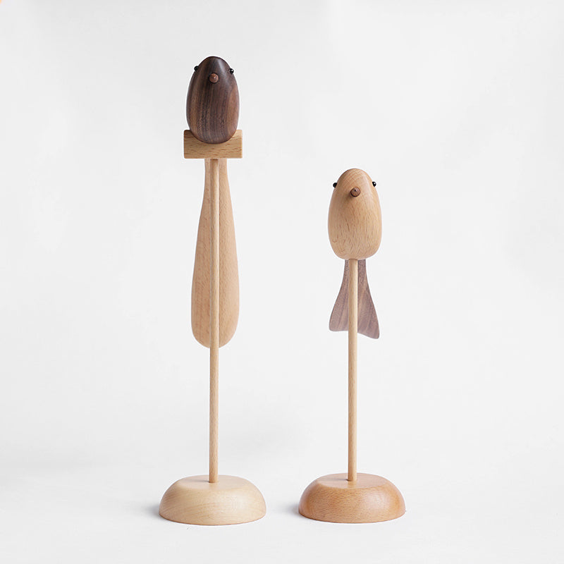 Nordic Solid Wood Bird Decorations – Handmade Wooden Desktop Ornaments