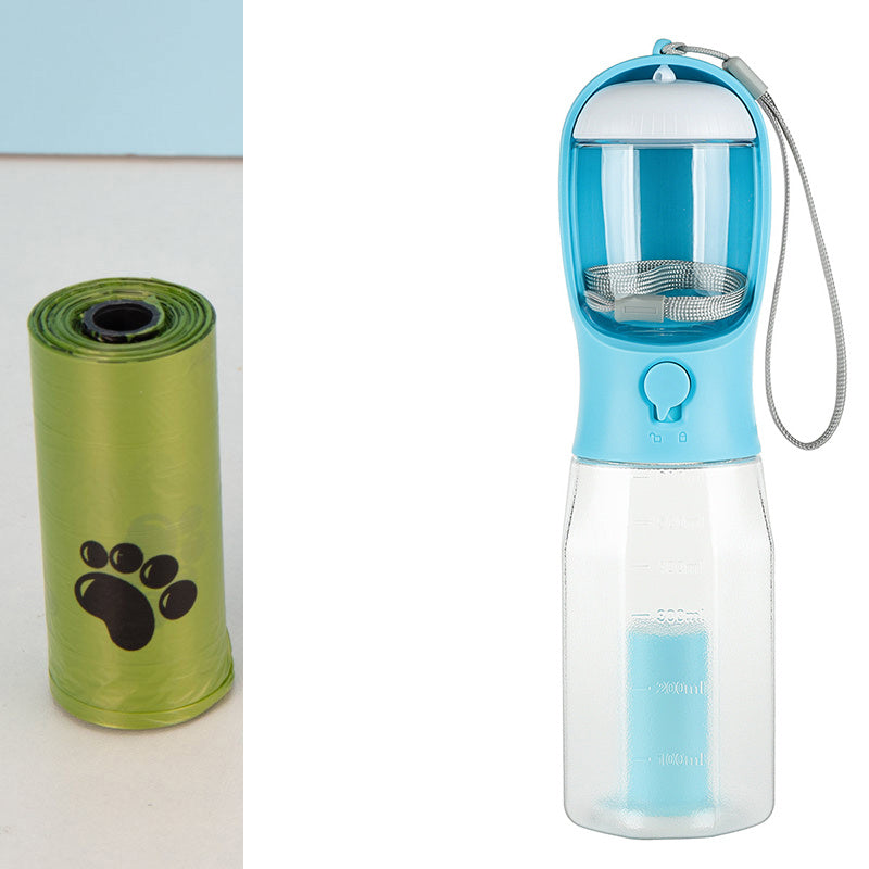 Portable 3-in-1 Pet Water Bottle & Food Feeder with Poop Bag Dispenser – Leak-Proof Dog & Cat Travel Bottle