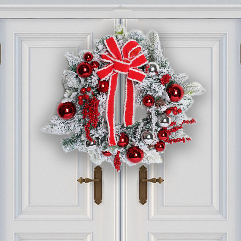 New Red Flocking Christmas Wreath & Rattan Garland – Outdoor Door Hanging Decoration | Pixel & Parcel Co.