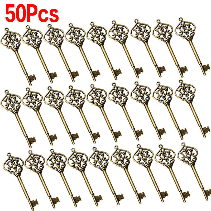 50pcs Santa Keys Charms – Tibetan Silver Christmas Skeleton Pendant Set