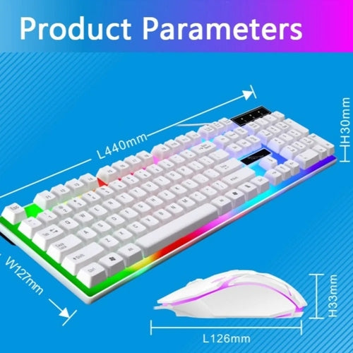 Ninja Dragons White Knight LED backlit gaming keyboard and mouse set in white
