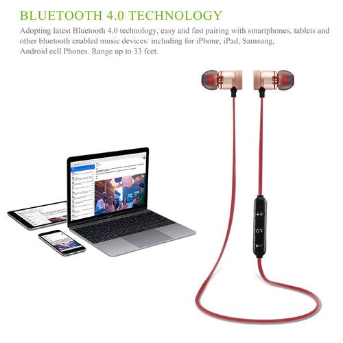 Wireless Bluetooth 4.0 Sports Earphones – Hi-Fi Stereo Headset with Ear Hook & Magnetic Design