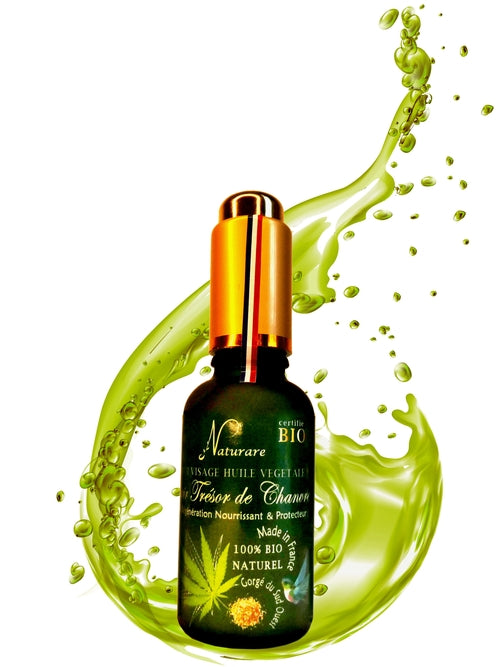 Organic hemp facial elixir in glass bottle – French 100% natural multi-purpose oil serum
