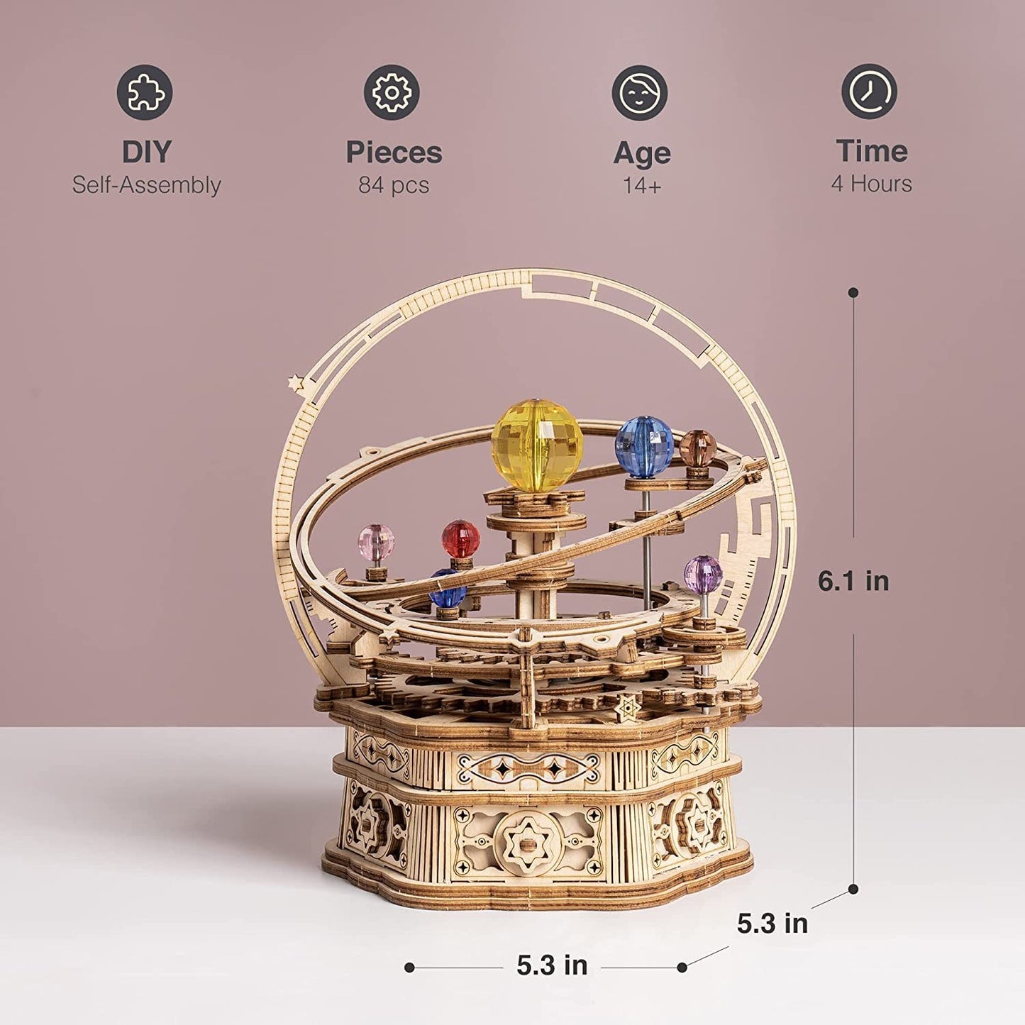 ROKR Rotating Starry Night Mechanical Music Box – 3D Wooden Puzzle Assembly Kit AMK51