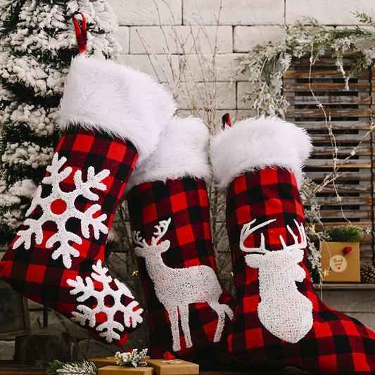 Red & Black Plaid Christmas Stockings – Holiday Festival Decoration Pendant