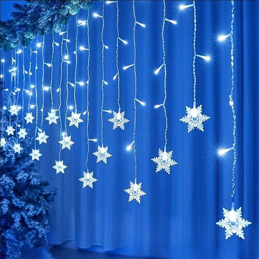 LED Snowflake Fairy Lights Curtain – Christmas Window Party Wedding Decoration UK Plug
