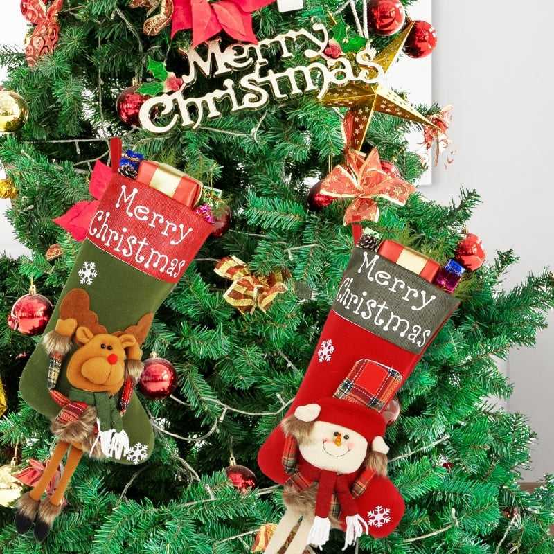2026 New Year Christmas Stockings Set – 3D Plush Big Socks & Tree Pendant Decorations