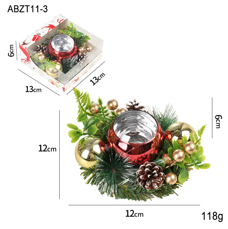 Christmas Candle Metal Candlestick Wreath with Artificial Pinecones & Leaves